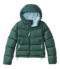 A closet staple when the temperatures drop, this cozy down puffer is weather-resistant and made to keep the outdoor adventure going. Relaxed Fit. PFC/PFAS-free durable water repellent (DWR). Insulated with warm 650-fill DownTek™ duck down. Wind- and water-resistant shell and lining made from 100% recycled polyester. Machine wash and dry. Hooded for extra warmth and protection. Hand-me-down label inside to track each adventurer year after year. Adjustable hem cinches to help keep out the cold. Zi Closet Staples, Duck Down, Kids Outerwear, Ll Bean, Kids Jacket, Outdoor Adventure, Water Repellent, Weather Resistant, Vest Jacket