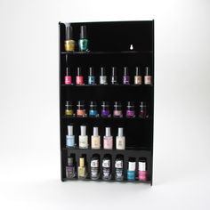 Acrylic Wall Mounted Nail Varnish Display Stand, perfect for use in the home or in a retail setting such as a salon or nail bar Nail Salon Storage, Black Nail Varnish, Clear Shelves, Varnish Remover, Space Makeup, Beauty Clinic, Black Nail, Nail Art Supplies, Spring Design