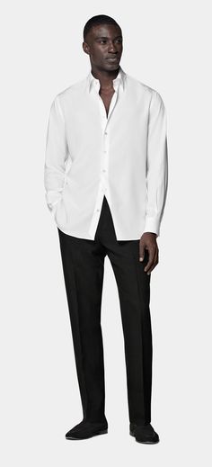 White Large Classic Collar Slim Fit Shirt in Lyocell & Mulberry Silk | SUITSUPPLY US Timeless Long Sleeve Dress Shirt With Concealed Placket, Elegant Button-up Shirt With Concealed Placket, Elegant Single Breasted Business Shirt, Elegant Single-breasted Business Shirt, Elegant Single-breasted Shirt For Business, Elegant Shirt With Lapel Collar And Placket, Sleek Button-up Shirt With Concealed Placket, White Shirt With Lapel Collar For Daywear, Classic Top With Concealed Placket