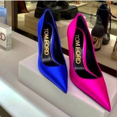 Luxurious Designer Satin Hot Pink Heels Bold Pointed Toe Heels For Formal Occasions, Bold Pink Heels, Embroidery Heels, Red Kitten Heels, Brown Block Heels, Ankle Wrap Heels, Hot Pink Heels, High Heel Dress Shoes, Cutout Heels