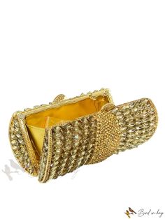 Bird in Bag - Evening Clutch Bag with Rhinestone Accents Gold Handheld Bags With Rhinestones, Formal Rhinestone Pouch Bag, Gold Bag, Evening Clutch Bag, Box Bag, Evening Clutch, Bird In Bag, Evening Bags, Zinc Alloy