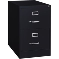 a black filing cabinet with two drawers on the bottom and one drawer in the middle