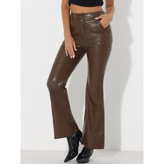 Made of faux leather fabric, these casual pants can keep you warm all the time while still flattering your figure. A high waist and straight leg design can highlight your leg line and elongated proportions, a sweet piece for you in each season. Perfect with heels, flats, or sneakers, matches well in crop tops, camis, sweaters, jackets, and so on for a chic look. Trendy Brown Faux Leather Pants, Trendy Solid Color Polyurethane Pants, Brown Faux Leather Pants With Pockets, Trendy Brown Leather Pants With Pockets, Trendy Brown Leather Pants, Trendy Brown Leather Pants For Fall, High-waisted Faux Leather Pants, Solid Faux Leather High-waisted Pants, Solid High-waisted Faux Leather Pants