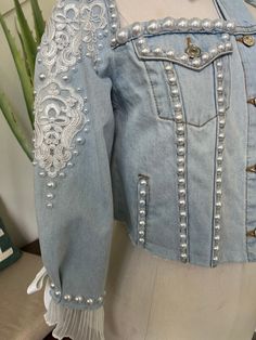 Fitted Elegant Denim Jacket, Spring Party Denim Jacket, Elegant Fitted Denim Jacket, Fitted Bohemian Denim Jacket For Fall, Bohemian Fitted Denim Jacket For Fall, Fitted Long Sleeve Denim Jacket For Summer, Fitted Bohemian Denim Jacket For Festivals, Fitted Bohemian Denim Jacket, Bohemian Embellished Denim Jacket For Fall