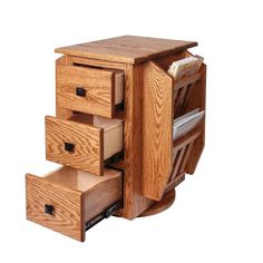 a wooden desk with three drawers in it