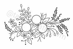 a flower arrangement with leaves and berries in black ink on a white background, ready to be used as a stencil