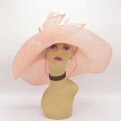 "✿*. About Shipping.*✿ All the hats will be shipped out from Rockville, MD 20854 via UPS GROUND (1-5 business days) or USPS Priority mail (2-4 business days) if their shipping fee is much the same. The overnight and other shipping service are also available. Please contact me first if you want it, I will check the price and delivery time for you. Pick up is available! If you are very urgent, please order your hats early and save money! Key Features: This hat is made of 100% high quality Sinamay Formal Hats With Pinched Crown For Kentucky Derby, Top Hat With Pinched Crown For Races, Elegant Pink Mini Hat With High Crown, Elegant Pink High Crown Hat, Pinched Crown Hat For Church And Kentucky Derby, Elegant Pink Sun Hat For Royal Ascot, Formal Summer Costume Hat With Pinched Crown, Elegant Pink Straw Hat For Wedding, Elegant Pink Adjustable Straw Hat