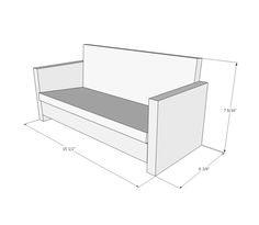 a drawing of a bench with measurements for the back and seat area on each side