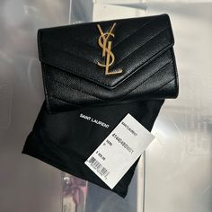 Size 5w X 3 1/2”H X 3/4”D Color Black (Nero) Saint Laurent Wallet, Yves Saint Laurent Bags, Girly Bags, Trendy Fashion, Yves Saint Laurent, Saint Laurent, Bag Lady, Wallet, Women Shopping