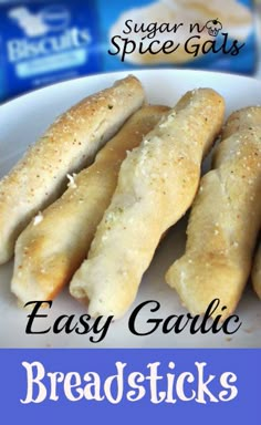 easy garlic breadsticks on a white plate