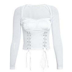 FREE SHIPPING Lace up Knitted Blouses Tops Women Vintage Autumn Mesh Slim Blouse Shirt Long Sleeve White Streetwear Blouse Blusas JKP2114 White Fitted Long Sleeve Top For Summer, Fitted White Long Sleeve Top For Summer, Streetwear Blouse, Forest Fashion, White Streetwear, Slim Blouse, Vintage Autumn, Vintage Crop Tops, Crop Top Outfits