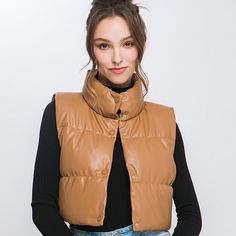 Add a touch of edgy style to your casual outfits with our Faux Leather Puffer Vest. This trendy puffer vest is perfect for layering over your favorite tops. This is a versatile and must-have addition to your casual wardrobe, perfect for staying warm and fashionable during cooler days.Model is 5' 7" wearing a size small. Care Instruction: Machine wash cold, gentle cycle, tumble dry low. Fabric Contents: 100% Polyurethane Non-stretch fabric Non-sheer fabric Size Measurement (inch): S: 14.0 (Bust), Faux Leather Puffer Vest, Leather Puffer Vest, Leather Puffer, Changing Leaves, Edgy Style, 2023 Collection, Fall 2023, Sheer Fabric, Puffer Vest