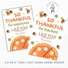 two printable thanksgiving cards for teachers