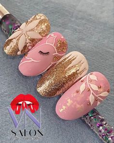 Pink And Gold Christmas Nails, Summer Art Ideas, Rose Gold Nails Acrylic, Patriotic Nail, Disney Acrylic Nails, Nails Rose, Fourth Of July Nails, Sassy Nails