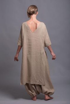 MIRA Linen Tunic Dress for Women Asymmetrical Maxi Flax Top | Etsy Swamp Elf, Shirt With Long Sleeve, Fusion Dress, Linen Tunics For Women, Flax Clothing, Spiritual Style, Maxi Vestidos, Linen Harem Pants, Linen Tunic Dress