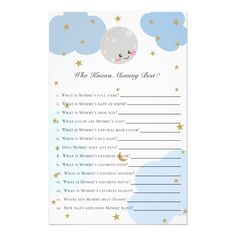 a baby shower game with the moon and stars on it