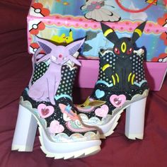 Worn Only Once For A Pokemon Community Day, These Babies Are Still In Great Condition. Sold Out Style. Not Sure If I Want To Sell. Size 38/7.5. These Were Over $320 When I Bought Them And Poshmark Takes 20% Please Keep In Mind! Purple High Heel Boots For Spring, Multicolor Round Toe Heeled Boots For Party, Purple Heels With Sculpted Heel And Round Toe, Multicolor Round Toe Platform Boots For Party, Purple Heels With Reinforced Heel And Round Toe, Purple Closed Toe Party Boots, Purple Round Toe Heels With Reinforced Heel, Multicolor Platform Boots For Parties, Multicolor High Ankle Party Boots