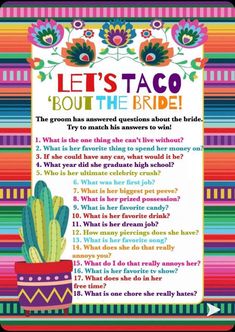 a colorful poster with the words let's taco bout the bride