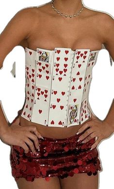 a woman wearing a corset with hearts on it