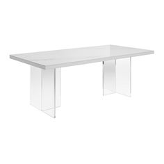 a white table with clear legs on a white background