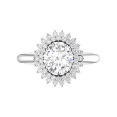 Complete your look with the exquisite Regal Round: Luxe Sunburst Halo Diamond Ring. Crafted with 14k gold and adorned with 44 sparkling diamonds totaling 0.34 carats, this dailywear halo ring is sure to make a statement. Light up any room with this 3.28 gram weight piece. White Marquise Cut Gia Certified Diamond Ring, White Oval Diamond Ring With Prong Setting, Gia Certified Oval White Wedding Rings, Platinum Diamond Ring With Halo Design And Cluster Shape, Gia Certified Cluster Rings In White, White Oval Diamond Cluster Ring, Gia Certified Marquise White Gold Ring, White Oval Moissanite Halo Ring, White Marquise Cut Halo Design Jewelry