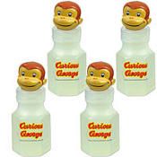 six monkey shaped bottles with the words curious orange on them