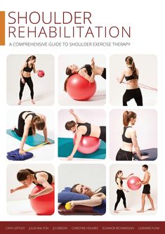 a woman doing exercises on an exercise ball with the words shoulder rehabilation