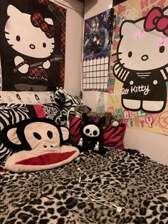 a hello kitty themed bedroom is shown in this image