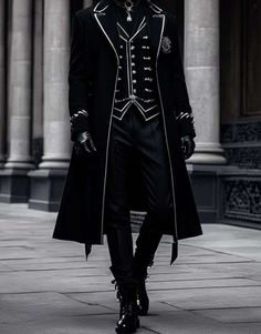 Gothic Tuxedo Men, Gothic Fashion Male, Black Prince Suit, Male Victorian Clothing, Academia Style Outfit, Villain Outfits Design Male, Royal Outfits Male, King Outfits Royal, Fantasy Suit