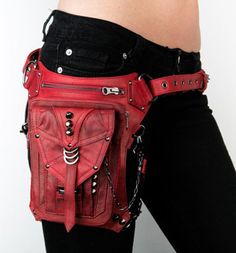 Jungle Tribe Bloody Penny Belt Mundo Hippie, Thigh Bag, Thigh Holster, Holster Bag, Red Leather Bag, Leg Straps, Custom Strap, Everyday Purse, Estilo Hippie