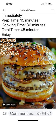 an image of a hamburger with cheese and other toppings on the top, in order to be viewed on instagram