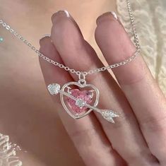 Fashion Cupid Eros Arrow Heart Pendant Necklace Simple Design Crystal – LANFUBEISI Pink Heart Necklace, Arrow Heart, Pendant Necklace Simple, Crystal Heart Pendant, Party Necklace, Chain Fashion, Cute Accessories, Fancy Jewelry, Pretty Jewelry