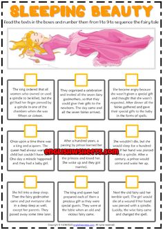 the sleeping beauty worksheet with instructions for students to learn how to use it