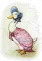 a drawing of a duck wearing a pink dress