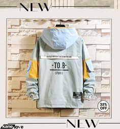 Men Fashion Letter Print Hooded Loose Jacket Jackets Fashion Casual, Hoodie Jacket Men, Outwear Fashion, Street Jeans, Streetwear Hoodie, Hooded Jacket Men, Mens Windbreaker, Jacket Hoodie, Jackets Men Fashion