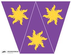 the purple and yellow flag has three sunflowers on it, one in the shape of a triangle