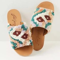 Nwt. Size 40. Cotton, Wool, Textile, Rubber -Slip-On Sandals -Open-Toe Design -Chunky Woven Upper -Lined Footbed -Rubber Outsole Bohemian Slip-on Sandals For Spring, Multicolor Slip-on Beach Mules, Multicolor Slip-on Mules For Beach, Multicolor Open Toe Slippers For Spring, Brown Beach Slippers For Spring, Multicolor Flat Mules For Summer, Bohemian Summer Mules With Round Toe, Summer Bohemian Mules With Round Toe, Bohemian Open Toe Mules For Vacation