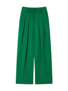 Details: Deep forest green colour loose high waisted wide leg trousersSymmetrical double pleat designSimple waistband with drawstringSide pockets Materials & Care: Polyester 100% Hand wash | Dry clean Do not bleach Size & Fit: Model is 5'7", Bust 32, Waist 24, Hips 35, wearing a size S Item #: IN1PA41 Chic Green Relaxed Fit Wide Leg Pants, Chic Green Wide Leg Pants With Relaxed Fit, Elegant Green Wide Leg Pants With Elastic Waistband, Green Summer Bottoms With Pleated Waist, Green Pleated Waist Summer Bottoms, Spring Green Pants With Tie Waist, Elegant Green Relaxed Fit Pants, Chic Green Tie-waist Bottoms, Chic Green Bottoms With Tie Waist