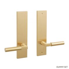 two gold door handles on white background