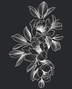 black and white flowers on a dark background