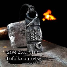 Get 25% off ! Visit Lufolk.com/etsy Hand-forged blacksmith-made forest necklace with pine tree motif. Perfect gift for any nature lover! It's made with burned linseed oil coating to give it the classic forged look and to prevent oxidation. -It measures approx. 55 mm x 20 mm -Cord is included.  (Note: Since it's all handmade sizes and shapes may slightly vary) Feel free to contact me if you have any questions. If you like this piece, be sure to check out my other products: www.etsy.com/shop/lufol Handmade Spiritual Necklaces For Outdoor, Handmade Artisan Jewelry For Outdoor, Outdoor Artisan Handmade Jewelry, Adjustable Nature-inspired Jewelry For Outdoor, Adjustable Nature-inspired Outdoor Jewelry, Handmade Rustic Jewelry For Outdoor, Outdoor Handmade Pendant Jewelry, Iron Necklace, Forest Necklace