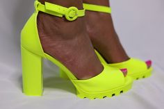 Womens Jelly Neon Yellow Platform Heeled Sandals Neon Shoes, Platform Sandals Heels, Neon Yellow, Heeled Sandals, Platform Heels, Platform Sandals, Jelly, Clogs, Sandals Heels