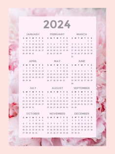 a calendar with pink flowers in the background