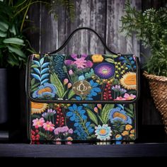 "Boho Cottagecore Faux-Embroidered Moody Wildflowers Garden Canvas Satchel Bag 🤎🤎Please be aware, this is not actually embroidered. It is a 3D faux-embroidery effect.🤎🤎 Fashioned from durable waterproof canvas and vegan leather straps, this gorgeous cottagecore crossbody bag is just what you need for a little extra room for all of your essentials. Made from high quality materials, this cottagecore style boho bag features a secure magnetic snap closure and adjustable shoulder strap. Can be us Grunge Handbag, Aesthetic Purse, Cottage Goth, Wildflowers Garden, Nature Inspired Accessories, Faux Embroidery, Boho Witch, Fairy Grunge Aesthetic, Canvas Satchel