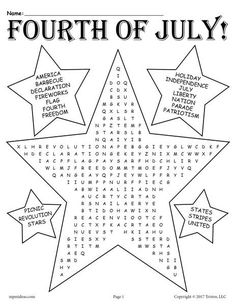 the fourth of july word search is shown in black and white with stars on it