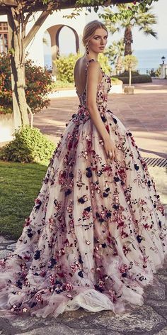 Floral Wedding Dresses, Colored Wedding Gowns, Stylish Gown, Dress With Flowers, Wedding Dresses With Flowers, Floral Wedding Dress, Traditional Bride, Wedding Forward, Colored Wedding Dresses