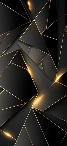 an abstract black and gold wallpaper with lights coming out of it's sides