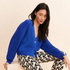 Sailor Slouch Cardigan | Nuuly Rent Blue Top Outfit, Cobalt Blue Top, Spring 2025, Top Outfit, Denim Branding, Blue Top, Australian Design, Cobalt Blue, Color Combos