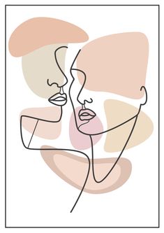 an abstract line drawing of two people facing each other, with one man's face in the center