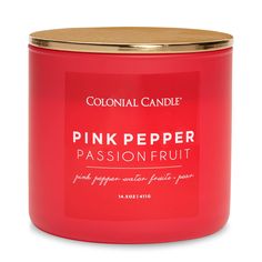 PRICES MAY VARY. SPICY | Pink pepper pairs perfectly with sweeter scents to add a pop of boldness to any room in your home. FRUITY | Passionfruit and pear add a sweet note to the spicy nature of this scent. FRAGRANCE | Top Notes: spicy pink pepper Middle Notes: tropical passionfruit Base Notes: sliced summer pear BURN | Our Pink Pepper Passionfruit soy wax blend features three premium cotton wicks, to ensure a more even burn. CAREFULLY CRAFTED | This 14.5 oz. candle from the Pop of Color collect Pomegranate Drinks, Fruit Cocktail, Pretty Candle, Jar Design, Candle Branding, Fruit Cocktails, Sweet Smell, Pink Pepper, Pink Candles